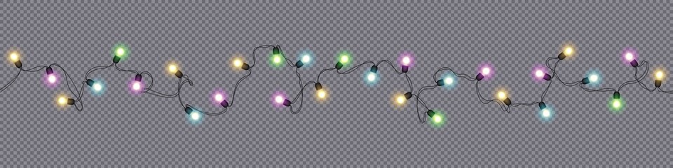 Christmas and New Year garlands with glowing light bulbs - 209386903