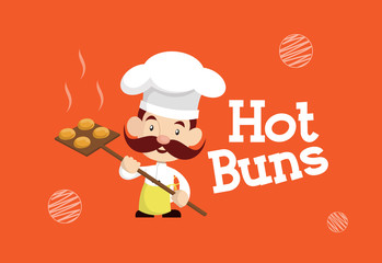 Cartoon Chef pose for bakery Flat Vector Illustration Design