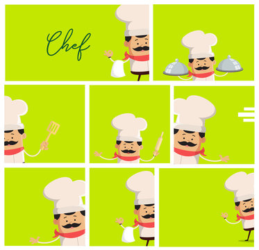 Cartoon Chef story in comic Flat Vector Illustration Design