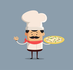 Cartoon Chef presenting chicken Flat Vector Illustration Design