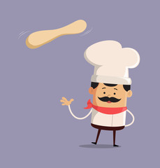 Cartoon Chef with dough Flat Vector Illustration Design
