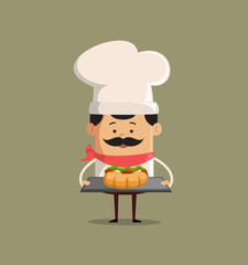 Cartoon Chef serving hot dog Flat Vector Illustration Design