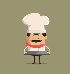 Cartoon Chef with serving plate Flat Vector Illustration Design