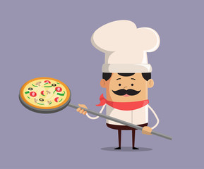 Cartoon Chef making pizza Flat Vector Illustration Design