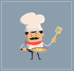 Cartoon Chef cooking pizza Flat Vector Illustration Design