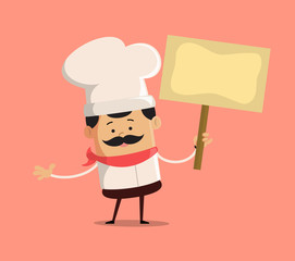 Cartoon Chef holding blank banner Flat Vector Illustration Design