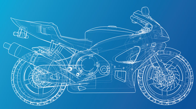 Sport motorcycle technical wire-frame. EPS10 format. Vector created of 3d.