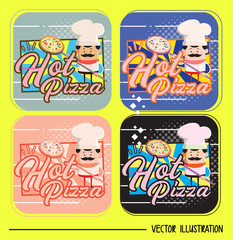 Cartoon Chef Hot Pizza Flat Vector Illustration Design