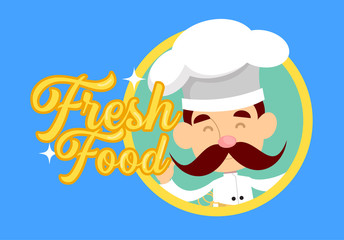 Cartoon Chef with fresh food logo Flat Vector Illustration Design
