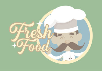 Cartoon Chef vintage style logo Flat Vector Illustration Design
