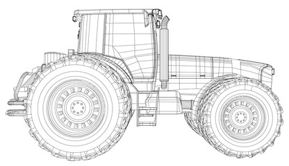 Vector tractor. Side view. Wire-frame tracing illustration of 3d. EPS 10 vector format