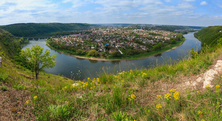 Fototapeta premium Dnister river and Zalischyky town.