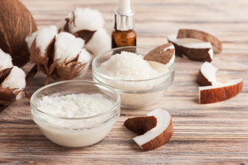 Fototapeta na wymiar Natural hair treatment with coconut
