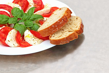 insalata caprese with ciabatta bread