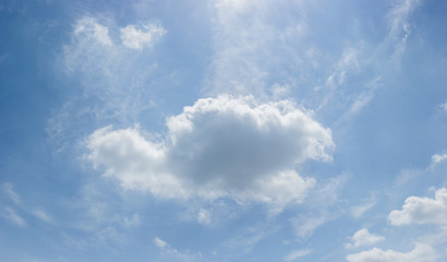 Beautiful white fluffy clouds on a blue sky on a sunny summer day