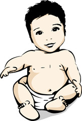 Un bébé souriant en couche culotte est assis