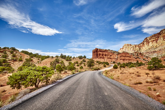 Scenic road in the Capitol Reef National Park, USA.