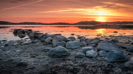 Beautiful sunset over Baltic sea near Gothenburg city, Sweden