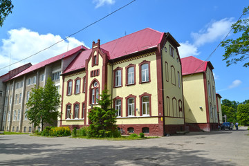 POLESSK, RUSSIA. The building of the Central regional hospital in summer day