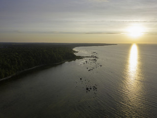 Aerial view to the Shoreline of Baltic sea beach