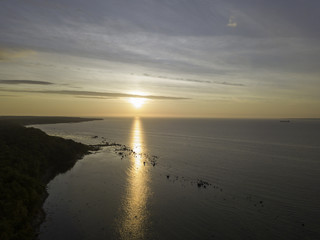 Aerial view to the Shoreline of Baltic sea beach