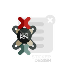 Flat design cross shape geometric sticker icon, paper style design with buy now sample text, for business or web presentation, app or interface buttons