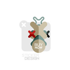 Flat design cross shape geometric sticker icon, paper style design with buy now sample text, for business or web presentation, app or interface buttons