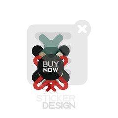 Flat design cross shape geometric sticker icon, paper style design with buy now sample text, for business or web presentation, app or interface buttons