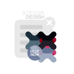 Flat design cross shape geometric sticker icon, paper style design with buy now sample text, for business or web presentation, app or interface buttons