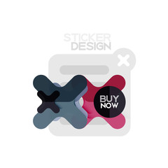 Flat design cross shape geometric sticker icon, paper style design with buy now sample text, for business or web presentation, app or interface buttons