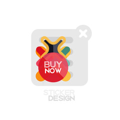 Flat design cross shape geometric sticker icon, paper style design with buy now sample text, for business or web presentation, app or interface buttons