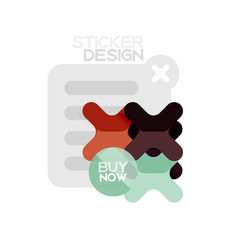 Flat design cross shape geometric sticker icon, paper style design with buy now sample text, for business or web presentation, app or interface buttons