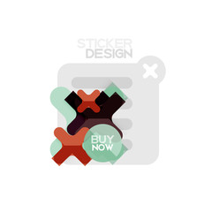 Flat design cross shape geometric sticker icon, paper style design with buy now sample text, for business or web presentation, app or interface buttons