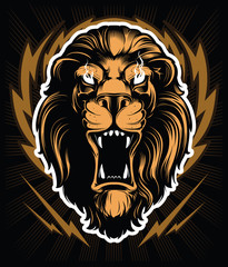 Roaring lion head mascot, colored version. Great for sports logos and team mascots. 