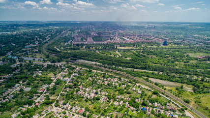 Aerial panoramic view of the industrial city of Krivoy Rog in Ukraine.