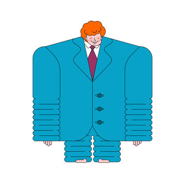 Boy In Big Suit. Small Businessman. Child In His Father Jacket. Vector Illustration