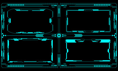 HUD Futuristic Elements 4 Screen User Interface Control Panel Vector. Green Abstract Game Target Monitor Illustration.