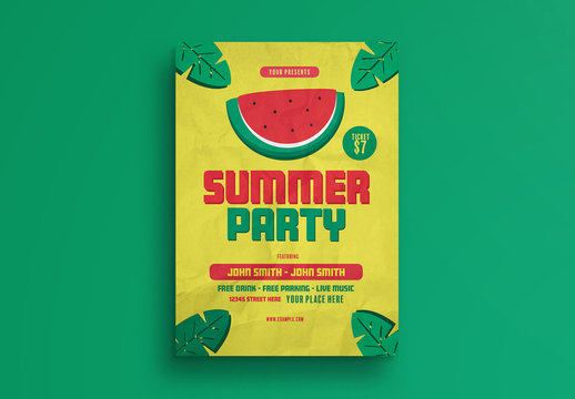 Summer Party Flyer Layout with Watermelon Illustration