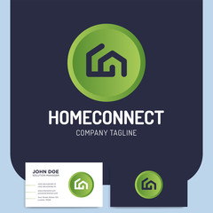 Isolated vector two line style home connect logo or building icon