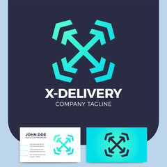 Obraz premium Logistic delivery courier transport service logo. initial letter x or money finance and internet thinks concept design.