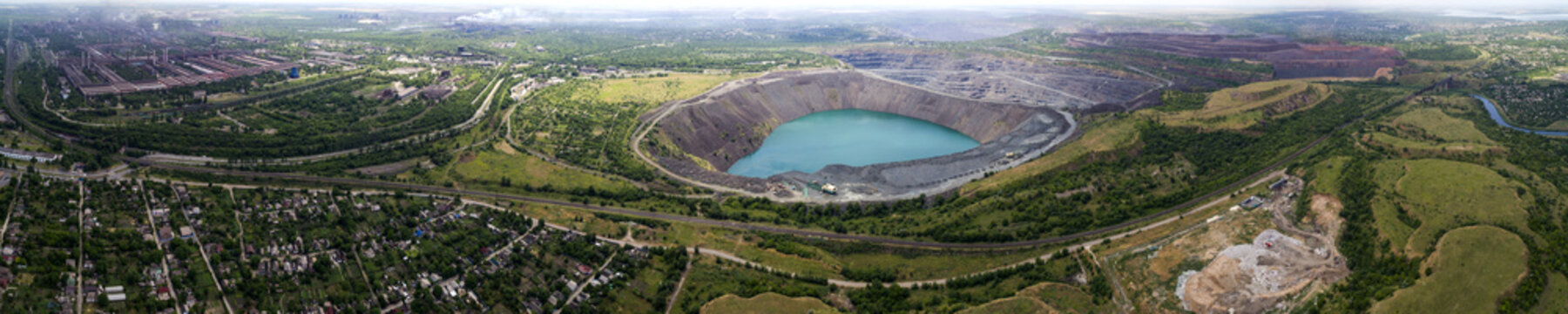 Aerial panoramic view of the industrial city of Krivoy Rog in Ukraine.