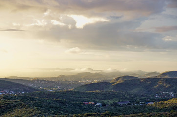 Panoramic view of Windhoek at sunset - Capital city of Namibia, Southern Africa