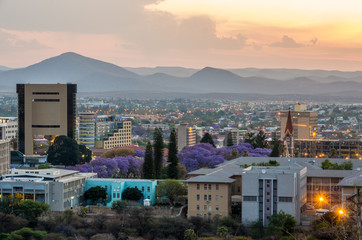 Skyline of Windhoek City at Sunset - obrazy, fototapety, plakaty