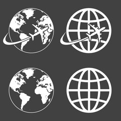 Earth and globe icon set - simple flat design isolated on grey background, vector