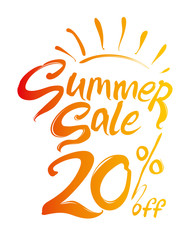 Summer Sale vector illustration. Discounts 20% off. Hand lettering inspirational typography poster. Handwritten banner, logo, label or badge.