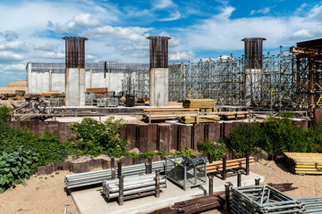 Construction site of the new modern bridge