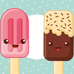 ices scream kawaii cute popsicle smiling strawbery sparks passion fruit chocolate vector illustration