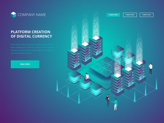 Cryptocurrency and blockchain. Platform creation of digital currency. Header for Website. Business, analytics and management.