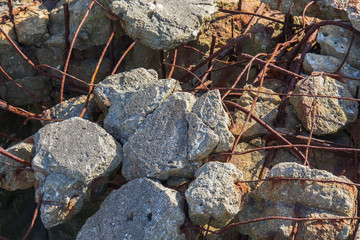 Ruins of the old concrete bunker on the coast of the Baltic sea.
