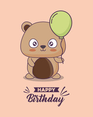 birthday card with cute bear kawaii character vector illustration design